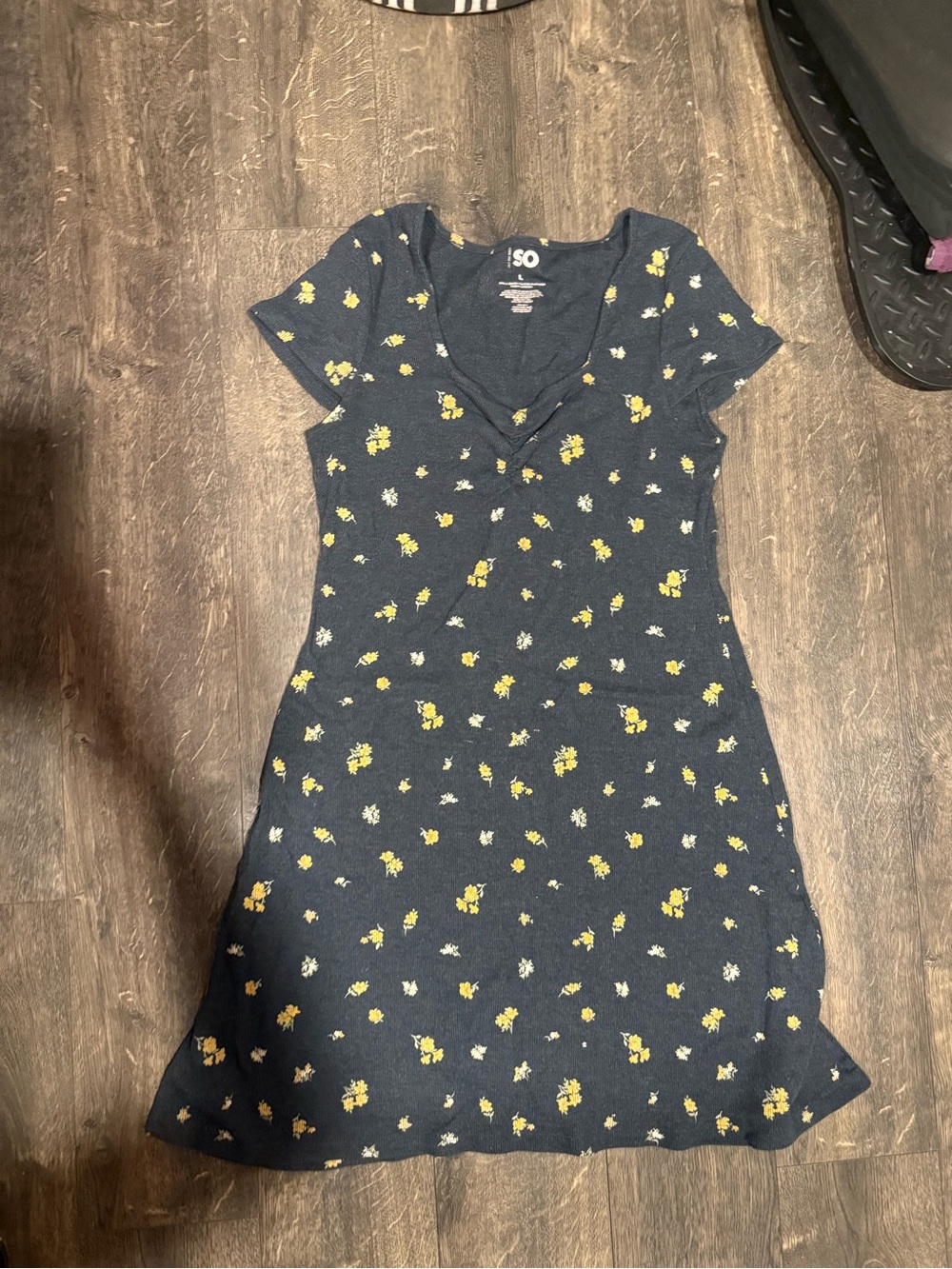 SO Navy Mini Dress with Yellow Floral Print